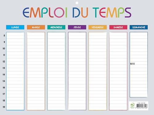 Exacompta - 34510E - Emploi du temps Multicolore - 29,5 x 22 cm - Du lundi au dimanche - De 8h à 19h