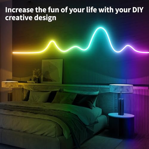Image of 65.6FT Neon Rope Light,IP65 Waterproof RGB LED Strip Lights,Neon LED Lights with 40 Key Remote and APP Control for DIY Design,Multiple Modes for Bedroom,Holiday Decor(with Snap &Screws)