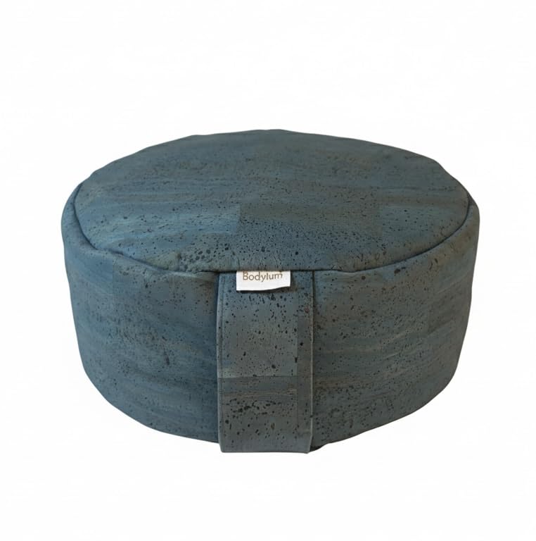 bodylum Zafú Cojín de meditación ecológico en Tela de Corcho Vegana, Fabricado artesanalmente en España. Desenfundable y Relleno de cáscara de Trigo sarraceno (1, Azul)