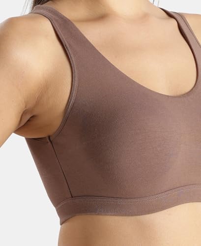 Image of Jockey 1550 Women's Super Combed Cotton Elastane Stretch Slip On Crop Top with Stay Fresh Treatment Bra