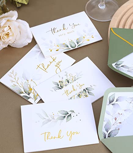 Winoo-Design-100-PK-Luxurious-Gold-Thank-You-Cards-with-Envelopes-Bulk-Sage-Green-5x35-Inches-Wedding-Thank-You-Notes-Baby-Shower-Greenery-Bridal-Shower-Small-Business