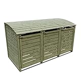 TETZNER & JENTZSCH HENRI-Mülltonnenbox 3er mit Rückwand & Klappdach I Mülltonnenverkleidung aus Kiefernholz für 3 Mülltonnen oder gelbe Säcke I Outdoor Mülltonnenbox aus Holz mit Montageanleitung