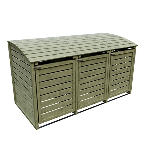 TETZNER & JENTZSCH HENRI-Mülltonnenbox 3er mit Rückwand & Klappdach I Mülltonnenverkleidung aus Kiefernholz für 3 Mülltonnen oder gelbe Säcke I Outdoor Mülltonnenbox aus Holz mit Montageanleitung