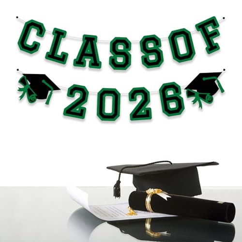 Image of Class of 2026 Graduation Banner University College Grad Garlands Decoration Party Supplies High School Colors Green