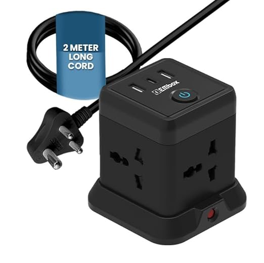 EMBOX Cube Extension Board with USB Port Universal Sockets and USB (2.4 A) (QC 3.0) Extension Board with Switches Overload Protector, Indicator, 2…