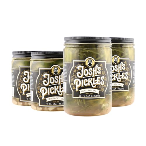 Joshs Pickles Dill Lovers Pack (4 Jars) Fresh & Crunchy Refrigerated Pickles Heritage Whole (x2) Heritage Slices (x2)