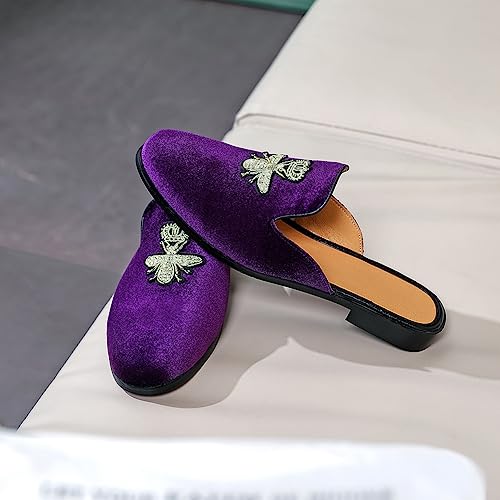Image of FLQL Mens Shoes Luxury Velvet Gold Buckle Slip-on Penny Loafers Casual Smoking Slippers Indoor Outdoor Sandals Black Size 7-13