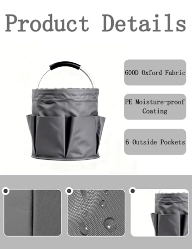 Image of Cleaning Caddy with Handle, for Cleaning Supplies Organizer Bucket | Foldable Storage Tote with 6 Pockets,17L Large Capacity Basket for Household Organizer,Laundry Room,Bathroom & Home