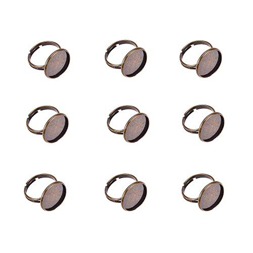 PandaHall - Juego de 5 uds para montaje de anillo ajustable, bandeja ovalada con encaje para cabujón, anillo de latón y bandeja en aleación, color bronce antiguo, sin níquel, bandeja: 25 x 18 mm; 18 mm, dorado, bronze plateau:18x16mm