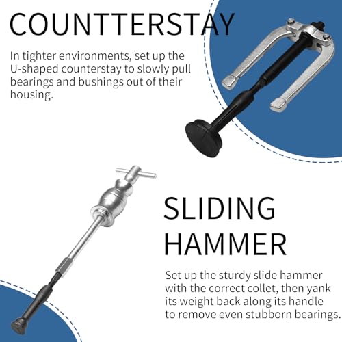 16PCS Blind Hole Bearing Puller Set Race and Seal Puller Extractor Kit Slide Hammer Pilot Insert Inner Internal Bearing Removal Tool Set