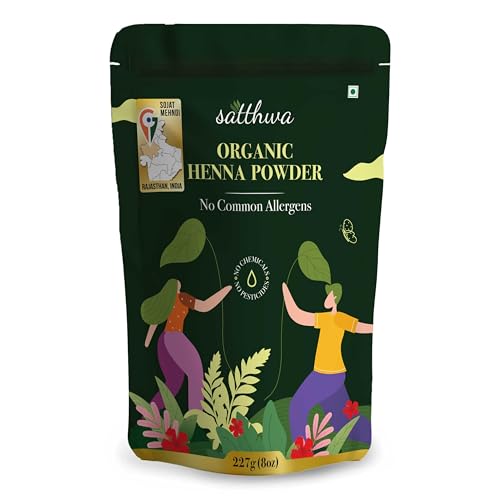 Satthwa Organic Henna Powder (Mehndi Powder)| 227gm (8oz) | 100% Pure and Natural Lawsonia Inermis | Henna for Cools Scalp, Nourishes & Deep Conditions, Rich, Brown Hair Colour and Covering Greys