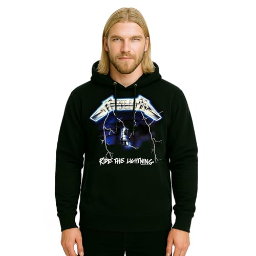 Metallica Sweat-shirt officiel Ride The Lightning. Sweat à capuche unisexe en coton. Coupe régulière pour adulte et garçon, Noir , L – vue 2