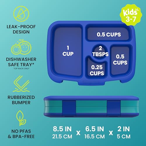 Image of Bentgo Kids Prints Leak-Proof, 5-Compartment Bento-Style Kids Lunch Box - Ideal Portion Sizes for Ages 3-7, Durable, Drop-Proof, Dishwasher Safe, & PFAS & BPA-Free Materials (Sharks)