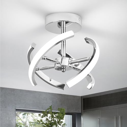 Eidisuny - Lámpara de techo LED (22 W, 6000 K, 4 bandas, diseño curvado, luces LED modernas para pasillo, oficina, dormitorio, cocina, sala de estar, comedor, color plateado (luz blanca fría)