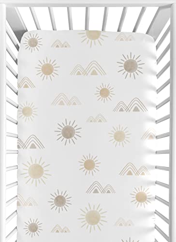 Sweet Jojo Designs Fitted Baby Crib Sheets (Taupe Boho Desert Sun) for Girls, Infant Nursery, Toddler Room - Standard Size (Bohemian, Watercolor...