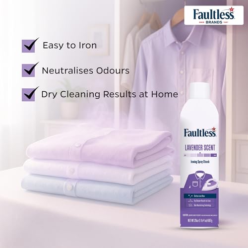 Image of Faultless Heavy & Lavender Ironing Spray Starch 567g (Pack of 2), Gives Stiff and Crisp Finish, Wrinkle-Free, Dry Cleaner Results at Home, Odor-Neutralizing, Easy Iron Aid, Imported from USA