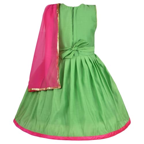 Image of Wish Karo Girls' Ethnic Lehenga Choli Dress with Dupatta - Pink & Green Traditional