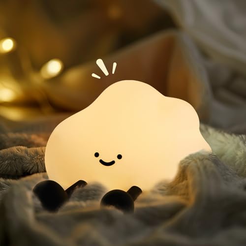 yokye Cloud Night Light Cute LED Silicone Squishy Lamp USB Rechargeable & 3-Level Dimmable Portable Bedside Touch Night Lamp with Timer Gift for Girls Boys and Teens