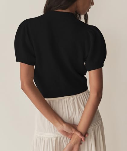 Image of Womens Puff Short Sleeve Cardigan Sweaters Cropped Button up Lightweight Y2k Knit Summer Cardigans