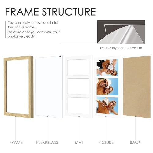 Image of DUENPY 8x16 Collage Picture Frame, Made of Natural Solid Wooden Picture Frames, Displays 3 Picture Frames 5x7, or 8x16 (Without Mat) Wall Decor, Wall Hanging, Solid Color.