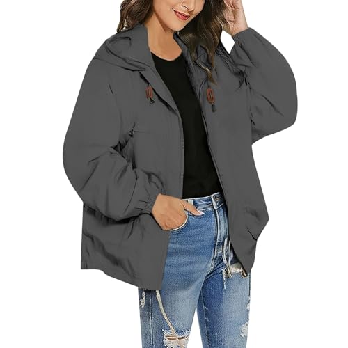 Shffuw Chubasquero Impermeableparka Impermeable Mujer Chaqueta cortavientos ligera para mujer para exteriores Chubasquero Mujer Plegable Senderismo Mujer (Grey, L)