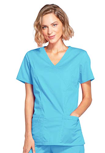 Cherokee Women's Workwear Scrubs Core Stretch Mock-Wrap Top (X-Large), Turquoise