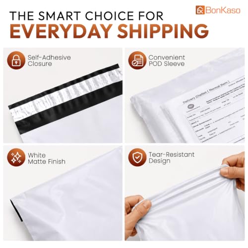 Image of BonKaso Poly Courier Bags 5x10 Inches with POD | 55 Microns Thickness | Tamper Proof & Waterproof | Durable Plastic Packaging Envelopes for Shipping - Pack of 200