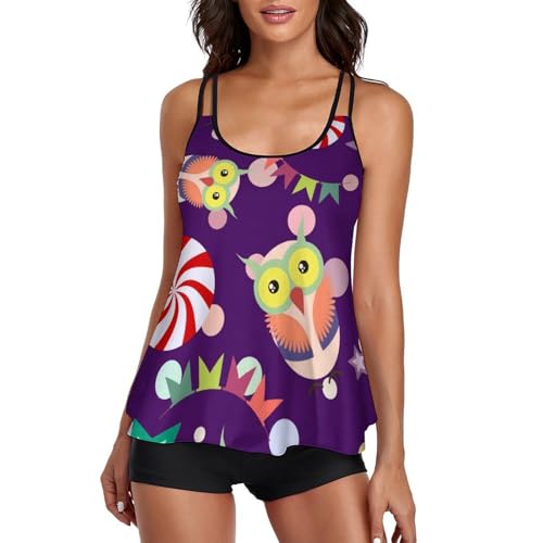 Maillot de bain tankini deux pièces pour femme style robe de plage Chouette Étoilée