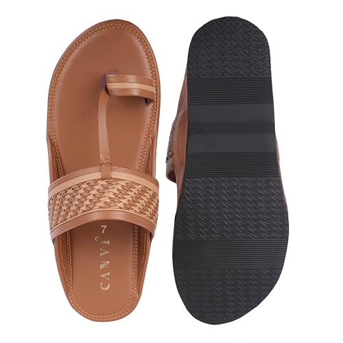 Image of CANVI Stylish Fancy & Comfortable Men's Kolhapuri Chappal Sandal Slipper for Men Stylish Faux Leather Men's Kolhapuri Slippers Thong Sandals for Men Stylish & Comfortable