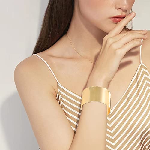MOZAKA 2 Pcs Cuff Bangle Bracelet for Women Wide Open Cuff Bracelets Gold Sliver Wrist Cuff Wrap Bracelets Adjustable3