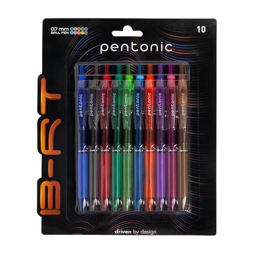 Image of Pentonic B-RT Retractable Ballpoint Pens, 10 Count, 10 Colors Tip, 0.7 mm Fine Point, Ergonomic Grip, Smooth Writing For Journaling, Pens for School & the Office (1017265)