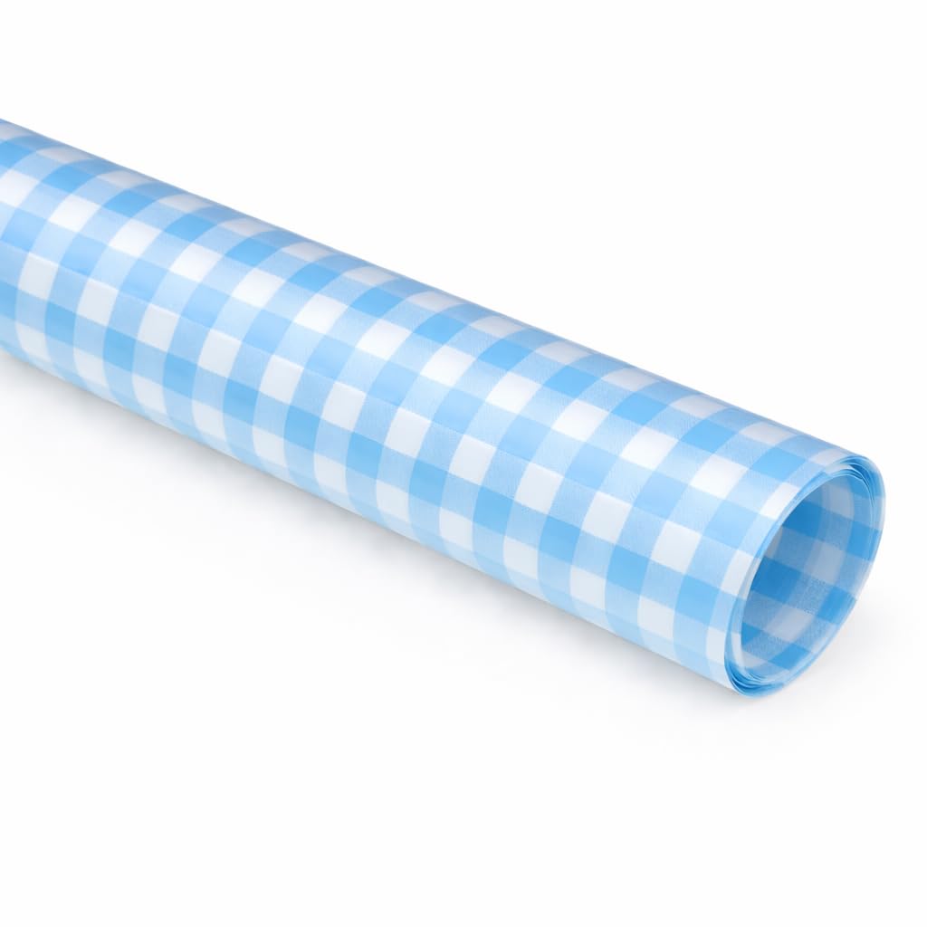 Saksham Premium Gingham Design Flower Wrapping Paper (Mini Size) | 20 Sheets, 65 Microns, 44cm x 44cm, Waterproof & Durable for Luxury Bouquet Packing & Gift Wrapping (Blue) | Comes with 3 Free Pull Bow Ribbons-image-46