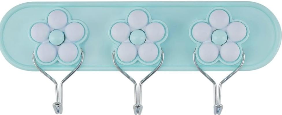 HK Online Estante de pared autoadhesivo con diseño de flores y ganchos de acero, fuerte y duradero, color menta