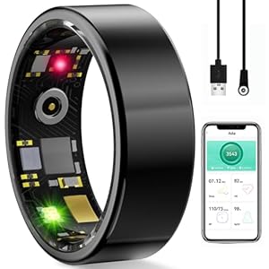 Smart Ring Health Tracker, Fitness Rings for Women & Men – Sleep Tracker/Stress/Heart Rate Monitor, IP68 Waterproof, No App Subscription, 5 Days Battery Life (Black, Size 8-18.1mm Diameter)