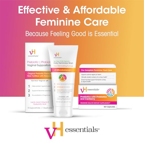 vH essentials Feminine Cleansing Wipes 32 ct. pH Balanced, Prebiotics, Tea Tree & Aloe, Soothing Witch Hazel, Odor-Blocking Formula, Vaginal and Perianal Care, Paraben, Alcohol, and Fragrance-Free