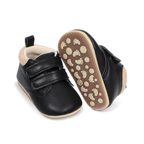 Image of HsdsBebe Baby Boys Girls Pu Leather Hard Bottom Walking Sneakers Toddler Rubber Sole First Walkers Infant Cartoon Slippers Crib Shoes