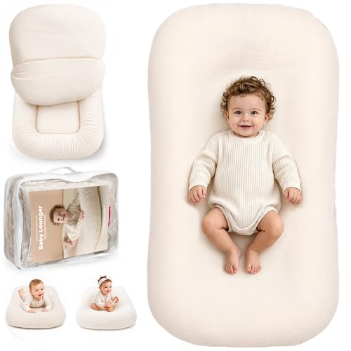 Infant Support Cushion - Soft Cotton Baby Support Cushion for 0-24 Months Portable Tummy Time Mat for Home and Travel Supervised Play Cushion Baby Registry Gift (Includes Removable Natural Cover)