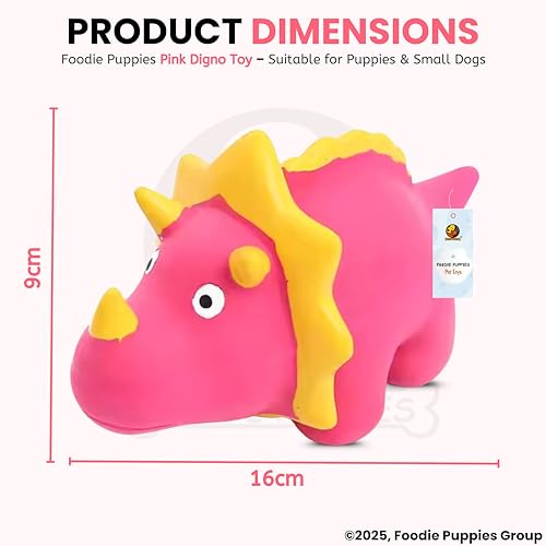 Image of Foodie Puppies Dog Squeaky Chew Latex Rubber Toy - (Pink Digno) for Small Dogs & Puppies | Durable, Soft, Animal Design, Fetch & Chew Safe Play Toy | Reduce Separation Anxiety
