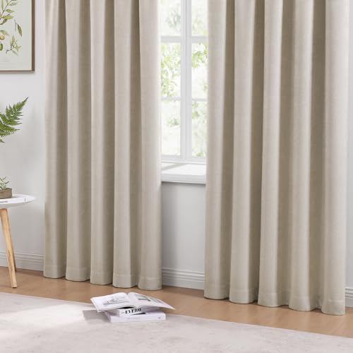 WRENSONGE Blackout Curtains for Bedroom, Light Beige Blackout Curtains 84 Inch Long for Living Room Windows Kitchen Room, Easy Rod Pocket Curtain Modern Room Darkening Curtains 2 Panels Set — view 2