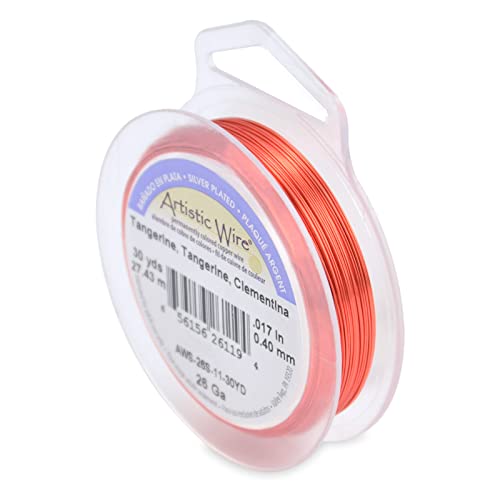 Image of Artistic Wire, 26 Gauge Silver Plated Tarnish Resistant Colored Copper Craft Jewelry Wrapping Wire, Tangerine, 30 yd
