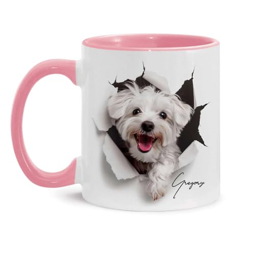 Personalized Maltese Dog Coffee Mug, Custom Name Dog Cup 11oz 15o...