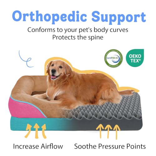 Image of Chez Paw Waterproof Orthopedic XL Dog Bed for Large and Extra Large Dogs | Egg Crate Foam, 4-Sided Bolster Support, Waterproof Liner, Non-Slip Bottom, Machine Washable Cover, 42 x 30 Inch