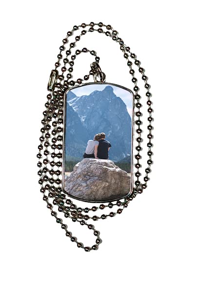 LolaPix Chapa Militar Personalizada. Cadena Personalizable. Placa Personalizada con Foto y Texto. Regalos Originales. Collar Hombre. Rectangular 2'6x4'7 cm.