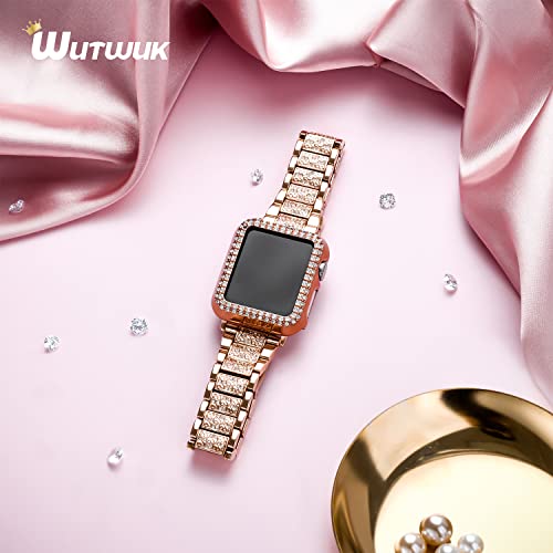 wutwuk Compatible Apple Watch Straps 45mm Women Metal Sparkling iWatch band with Bling Case - Image 4
