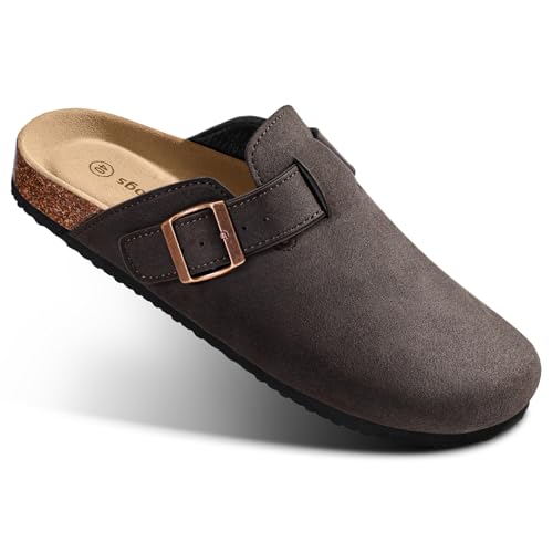 Image of BULLIANT Women Clogs-Fleece-Lined Suede Mules Slippers Nurse Shoes Unisex-Memory Foam Arch Support Cork-Footbed