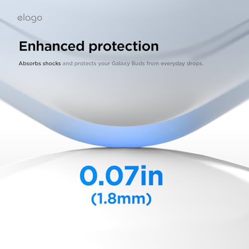 Image of elago Premium Silicone Case with Carabiner, Compatible with Samsung Galaxy Buds 4 Pro Case & Galaxy Buds 4 Case, Full Protection, Wireless Charging, Headphone Accessories, for Men, Women (Light Blue)