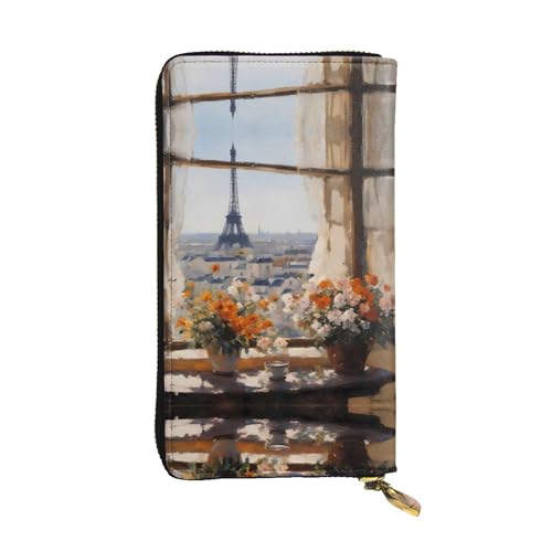 Leather Wallet - Stylish and Functional Wallet for Women with Multiple Compartments and Zipper Design Beautiful Pylons in The Distance Prints, Black, One Size