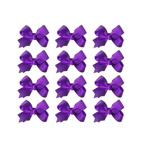 Image of Small Solid Bow for Girls - Set of 12 (Purple)