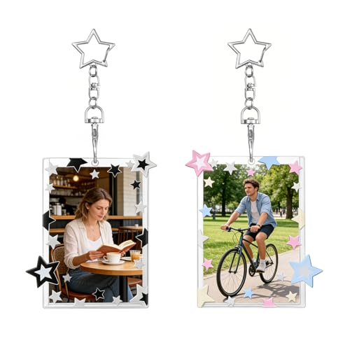 HJZHII 2 peças de suporte de cartão de foto estrela, porta-berloques transparentes Y2K de acrílico bonito estojo transparente com pingente de estrela para álbum de fotos de cartão de ídolo e