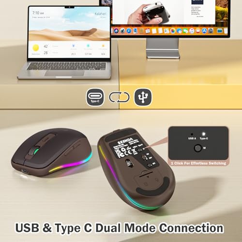 seenda Wireless Mouse, Type C Mouse with Jiggler - Light Up USB C Mouse, USB&Type C Receiver, Build-in Jiggler Mover Compatible with MacBook,iPad,Windows Tablet/Laptop/Computer, Brown - Image 3